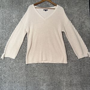 American Eagle Sweater Size XL Cream Ivory Neutral Bow Wide Sleeve Tunic Wool